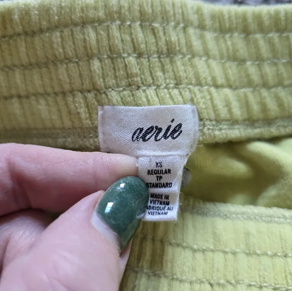Aerie Groove-on Ribbed Velour Flare Pants Neon Yellow XS - Picture 4 of 6